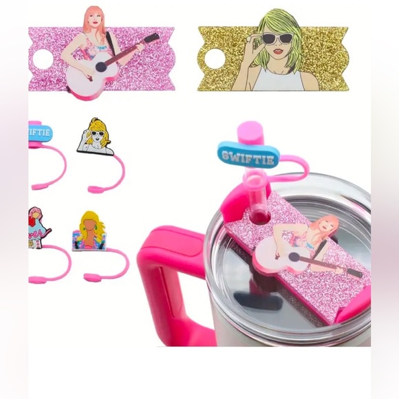 10 pc Taylor swift tumbler cup accessories kit 4 straw covers 3 plates 3 charms - Picture 3 of 3